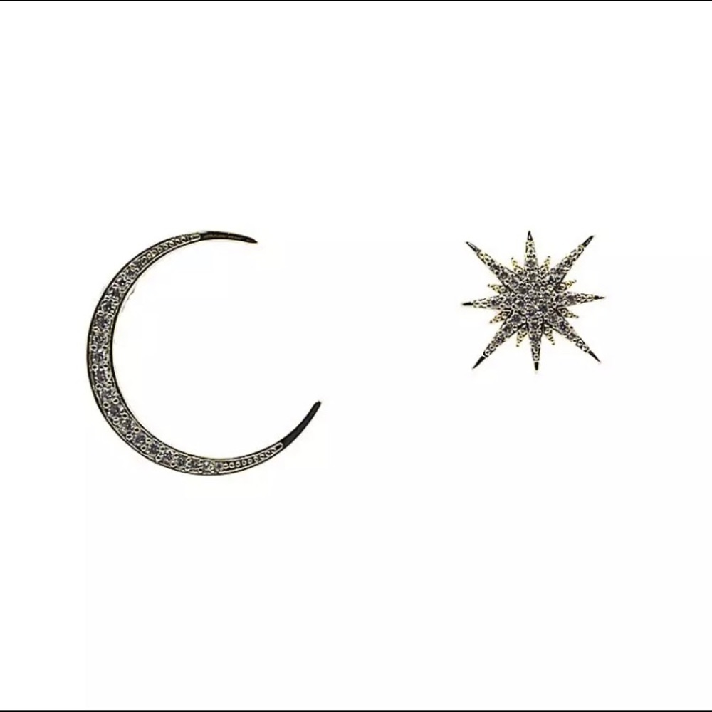 Moon And Star Silver Tone and Crystal Earrings - Picture 2 of 14